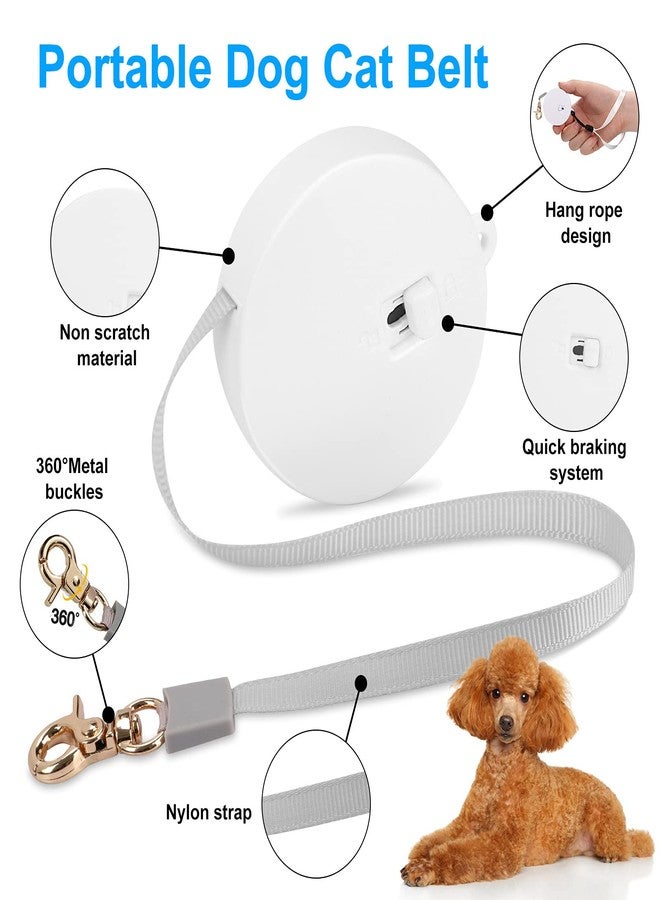 CUGBCUG Retractable Dog Leash for Small Dogs Cats up to 11lbs with 6.5ft Anti-Pull Strong Nylon Tape, Hands Free, Mini and Portable Walking Leash with Wrist Strap, One-Hand Brake, White Round - Image 3